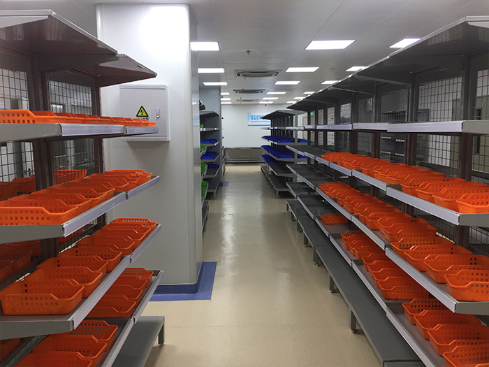 modern pharmacy shelves